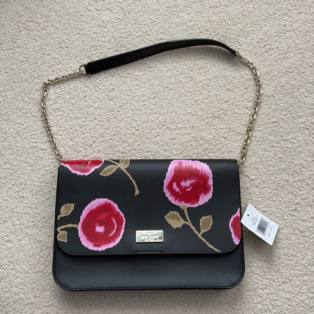 NWT Kate Spade black floral shoulder bag